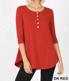 3/4 Sleeve Dolphin Hem Shell Button Top - 4 Colors Final sale