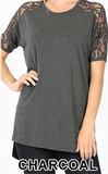 Lace Short Sleeve Side Slit Tee - 6 Colors