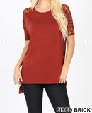 Lace Short Sleeve Side Slit Tee - 6 Colors