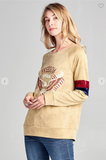 Long Sleeve Eagle Graphic Top with Velvet Stripes