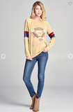 Long Sleeve Eagle Graphic Top with Velvet Stripes