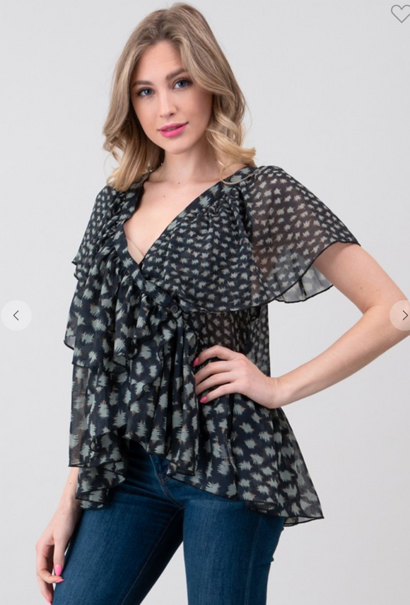 Wide V-neck Butterfly Sleeved Blouse
