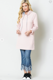 Blush Stripe Kangaroo Pocket Long Hoodie