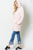 Blush Stripe Kangaroo Pocket Long Hoodie