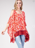 Dobby Border Cold Shoulder Poncho