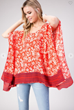 Dobby Border Cold Shoulder Poncho