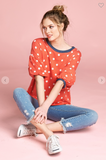 Polka Dot French Terry Top with Balloon Sleeves