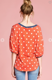 Polka Dot French Terry Top with Balloon Sleeves