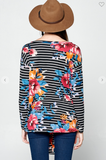 Front Tie Floral Stripe Knit Top