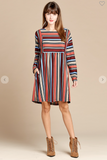 Multi-Color Variegated Striped Babydoll Dress