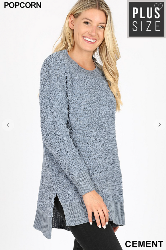 Round Neck Long Sleeve Popcorn Sweater - 2 Colors