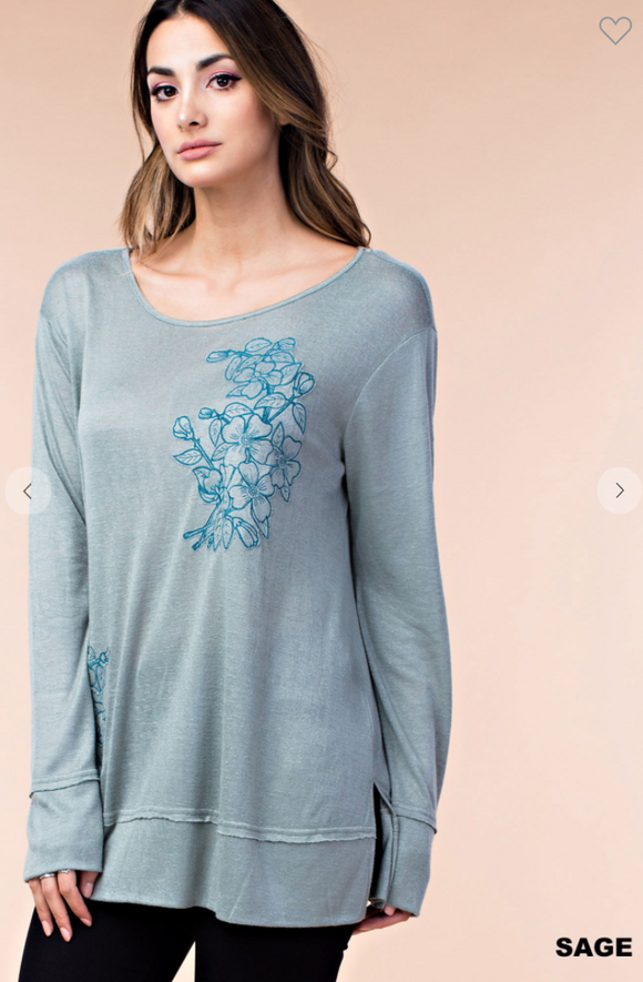 Sage Embroidered Knit Top
