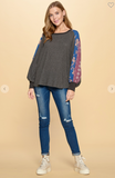 Multi-Print Long Sleeved Waffle Knit Top