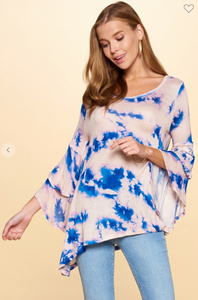 Tie-Dye Knit Top with Tiered Bell Sleeves