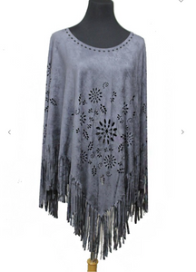 Laser Cut Pin Wheel Throw Over Boho Suede Poncho