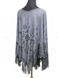 Laser Cut Pin Wheel Throw Over Boho Suede Poncho