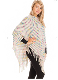 Multicolor Threaded Checkered Knit V-Neck Throw Over Poncho - 5 Colors