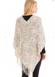 Multicolor Threaded Checkered Knit V-Neck Throw Over Poncho - 5 Colors