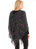 Multicolor Threaded Checkered Knit V-Neck Throw Over Poncho - 5 Colors