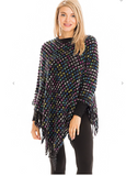 Multicolor Threaded Checkered Knit V-Neck Throw Over Poncho - 5 Colors