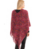 Multicolor Threaded Checkered Knit V-Neck Throw Over Poncho - 5 Colors