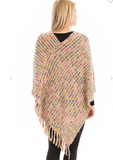 Multicolor Threaded Checkered Knit V-Neck Throw Over Poncho - 5 Colors