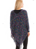 Multicolor Threaded Checkered Knit V-Neck Throw Over Poncho - 5 Colors