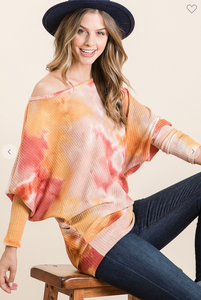 Tie Dye Dolman Sleeve Off Shoulder Top