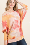 Tie Dye Dolman Sleeve Off Shoulder Top