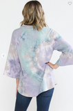 Tie Dye V Neck Top with Flare Sleeves