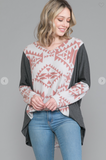 Aztec Print Top with Contrast Sleeve