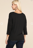 Round Neck Long Sleeve Front Tie Top - 2 Colors