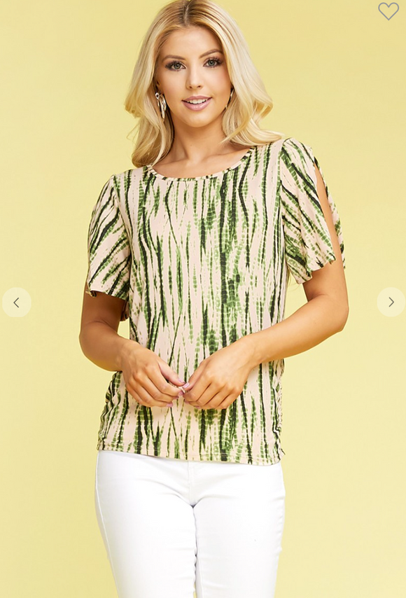 Short Sleeve with Side Shirring Round Neck Top