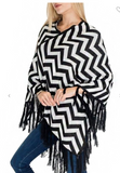 Zig Zag Patterned and Glitter Accented V-Neck Poncho