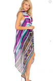 Multi Stripe Tribal Trim Sleeveless Kimono Vest - 2 Colros