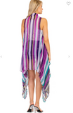 Multi Stripe Tribal Trim Sleeveless Kimono Vest - 2 Colros