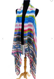 Multi Stripe Tribal Trim Sleeveless Kimono Vest - 2 Colros