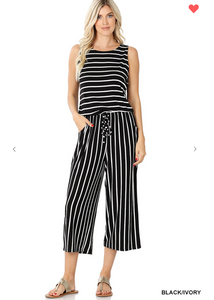 Stripe Sleeveless Capri Jumpsuit