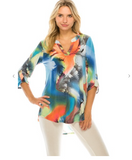Notch Neck Rolled Sleeve Terra Top