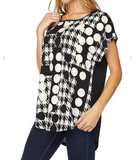 Houndstooth Multi Print Crew Neck Tunic Top - 2 Colors