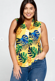 Bulgari Tropical Printed V-Necked Sleeveless Blouse