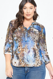 3/4 Sleeve Mesh Animal Printed Blouse