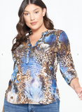 3/4 Sleeve Mesh Animal Printed Blouse