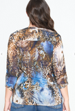 3/4 Sleeve Mesh Animal Printed Blouse