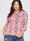 3/4 Sleeve Button Down Blouse with Pocket