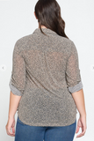 Mesh Animal Printed Button Blouse with Pocket