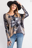 Tie Dye Printed Waffle Long Sleeve Top