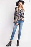 Tie Dye Printed Waffle Long Sleeve Top