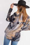 Tie Dye Printed Waffle Long Sleeve Top