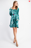 Tie Dye Printed Long Sleeve Swing Dress
